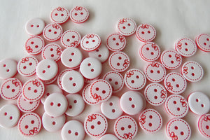 10 Red Bow on White Buttons 10mm- last lot