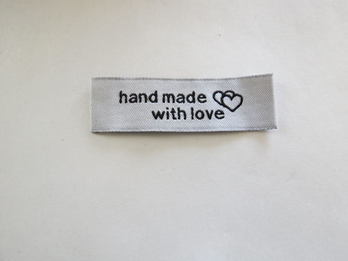 9 Silver White Handmade With Love and Heart Labels 45 x 15mm