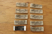 Load image into Gallery viewer, 100 Bronze Handmade With Love and Double Hearts Labels 55 x 15mm